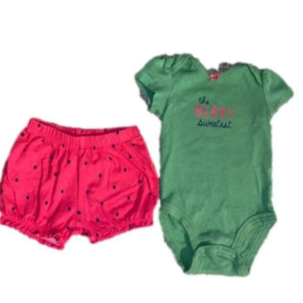 ⭐️3/$20 Girl's Carter's Strawberry Outfit Size 3M Pink/Green